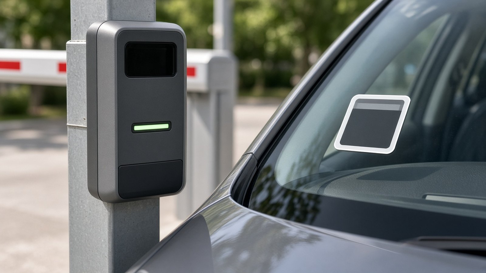 RFID reader and tags for authorized parking access.